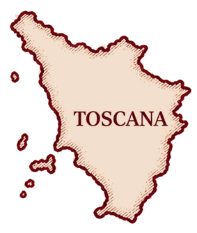 mapa da Toscana com Montalcino em destaque